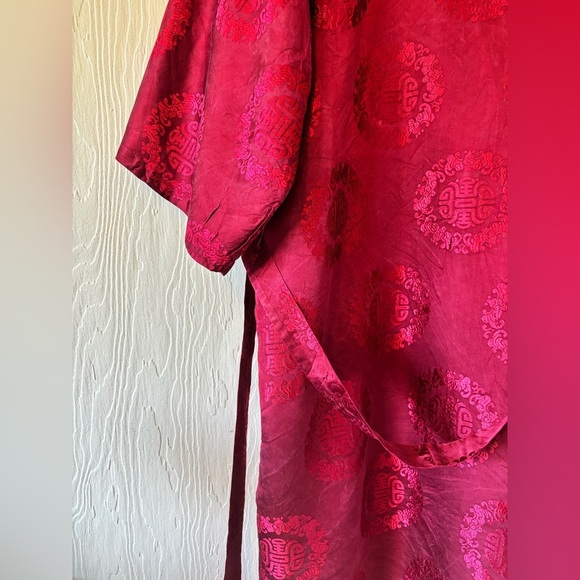 Vintage Authentic Silk Burgundy Maroon Wine Red Kimono Robe Duster Jacket - Picture 10 of 13